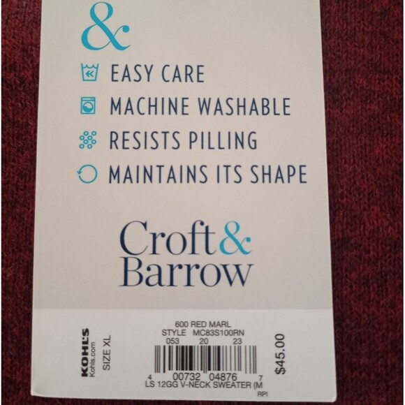 NWT Croft & Barrow Burgundy V Neck Sweater Size XL - Picture 3 of 6